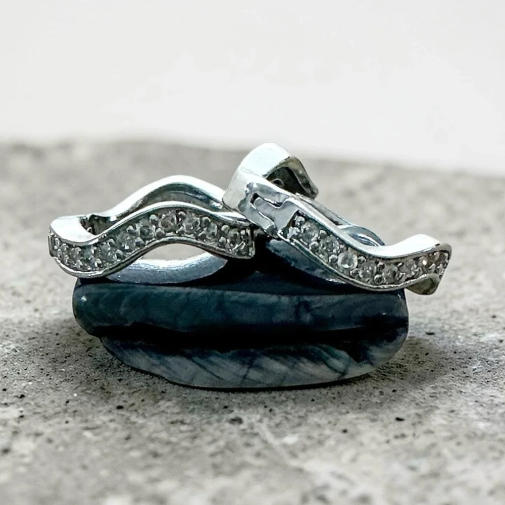 🆕 Stainless Steel and Crystal Huggie Earrings